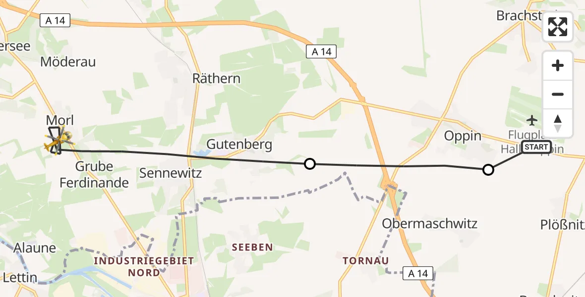 Flugroute Ambulanzhubschrauber Halle-Oppin Flugplatz - Petersberg, 15 April 2026, 10:48