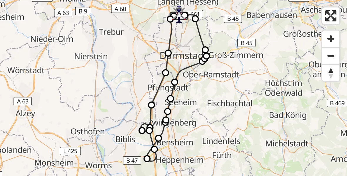 Flugroute Polizeihubschrauber Flughafen Frankfurt-Egelsbach - Flughafen Frankfurt-Egelsbach, 15 April 2026, 10:48