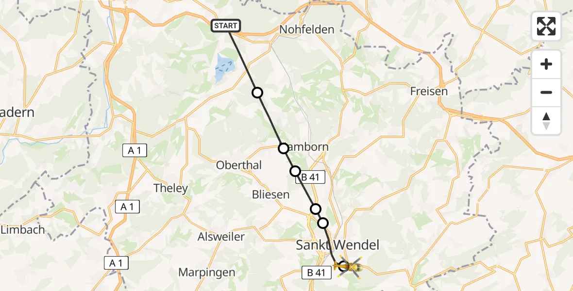 Flugroute Rettungshubschrauber Nohfelden - Marienhaus Hospital Sankt Wendel-Ottweiler, 15 April 2026, 10:58