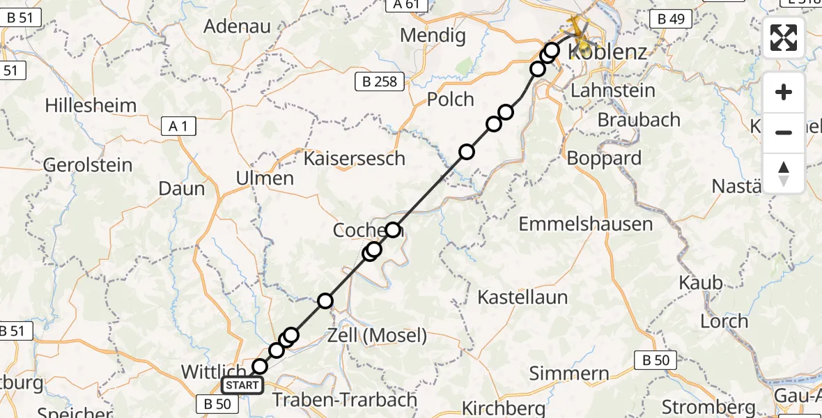 Flugroute Ambulanzhubschrauber Wittlich - Koblenz, 15 April 2026, 11:02