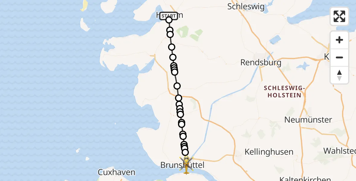 Flugroute Rettungshubschrauber Husum - Brunsbüttel, 15 April 2026, 11:04