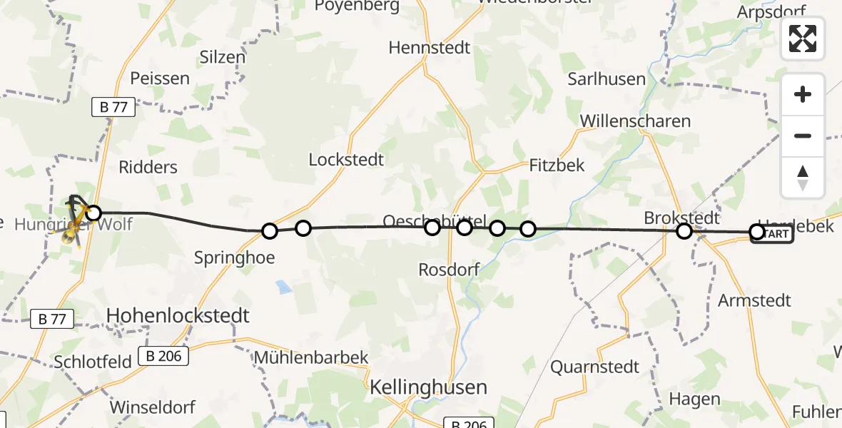 Flugroute Rettungshubschrauber Hardebek - Itzehoe Hungriger Wolf Flugplatz, 15 April 2026, 11:05
