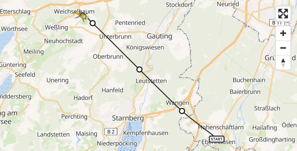Flugroute Rettungshubschrauber Schäftlarn - Oberpfaffenhofen Flughafen, 15 April 2026, 11:06