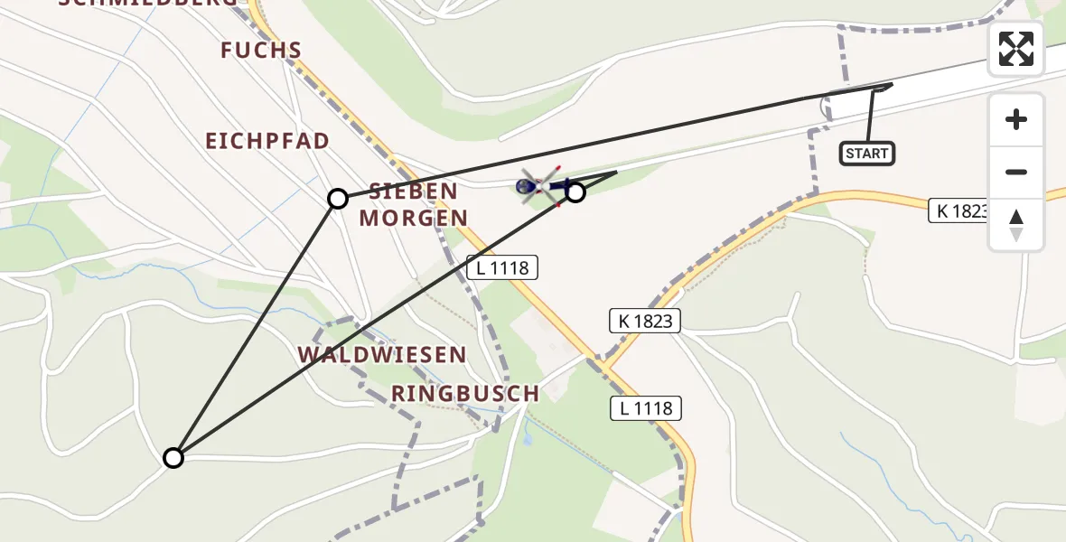 Flugroute Polizeihubschrauber Völkleshofen-Lichtenberg Flugplatz - Oberstenfeld, 15 April 2026, 11:13