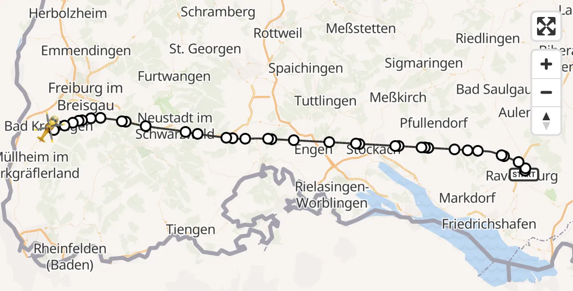 Flugroute Rettungshubschrauber Sankt Elisabeth Hospital - Bad Krozingen, 15 April 2026, 11:18