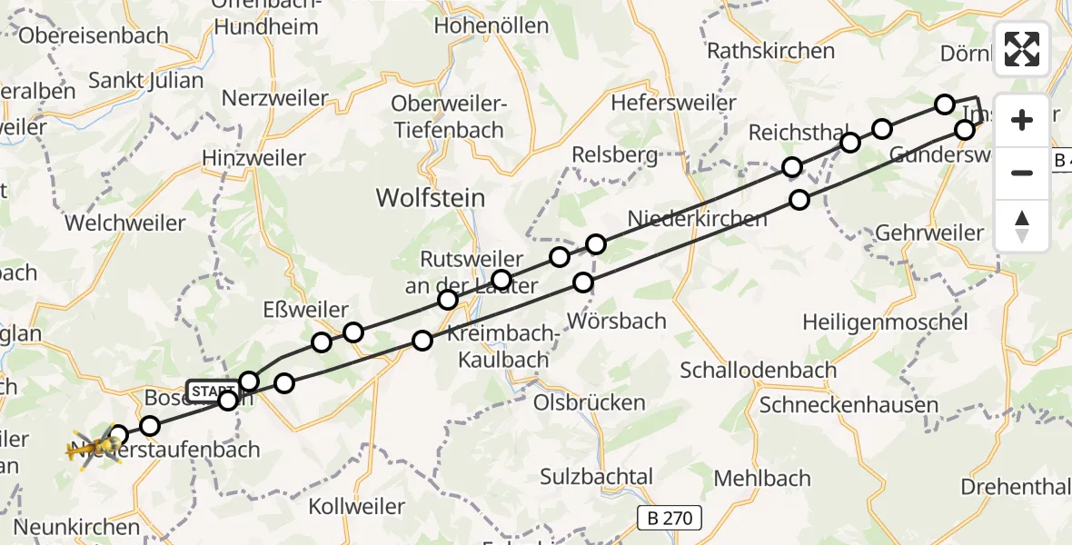 Flugroute Rettungshubschrauber Bosenbach - Föckelberg, 15 April 2026, 11:22