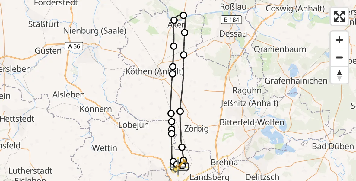 Flugroute Rettungshubschrauber Halle-Oppin Flugplatz - Halle-Oppin Flugplatz, 15 April 2026, 11:24