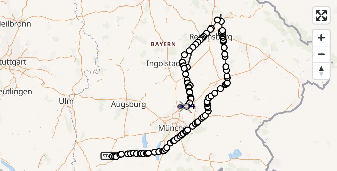 Flugroute Polizeihubschrauber Kaufbeuren - Hallbergmoos, 15 April 2026, 11:25