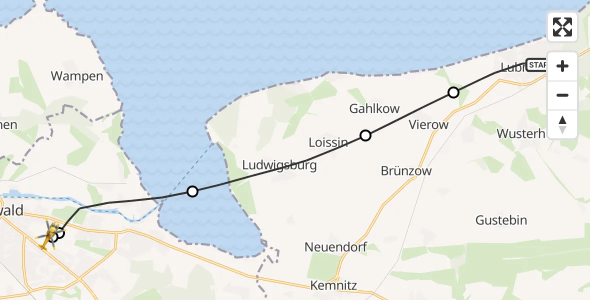 Flugroute Rettungshubschrauber Lubmin - Greifswald Hospital, 15 April 2026, 11:25