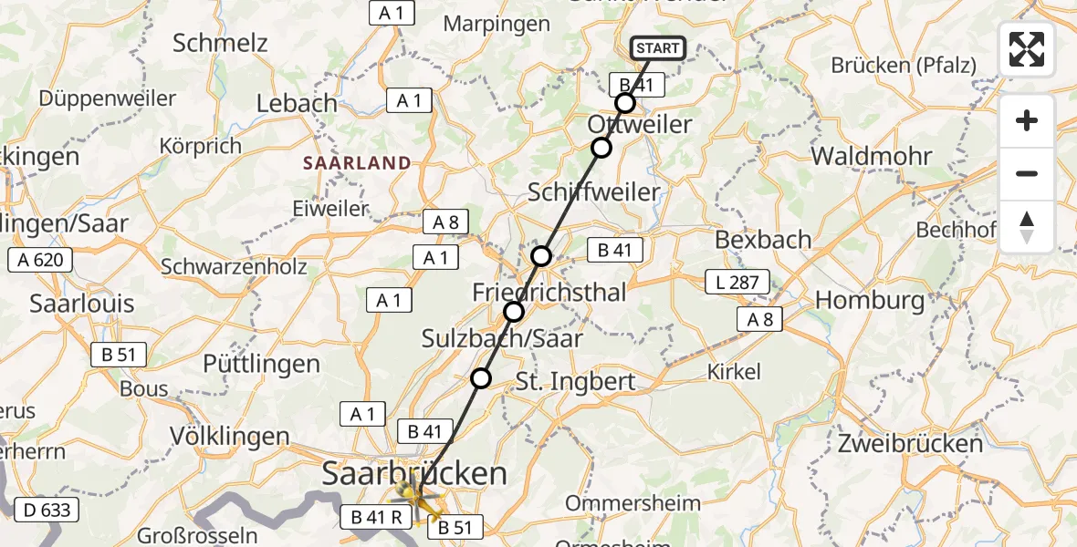 Flugroute Rettungshubschrauber St. Wendel - Saarbrücken, 15 April 2026, 11:28