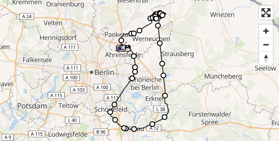 Flugroute Polizeihubschrauber Ahrensfelde Hubschrauberlandeplatz - Ahrensfelde Hubschrauberlandeplatz, 15 April 2026, 11:30
