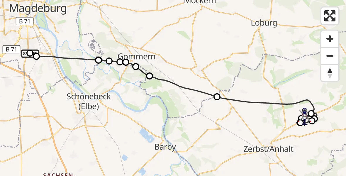 Flugroute Polizeihubschrauber Magdeburg - Zerbst Flugplatz, 15 April 2026, 11:32