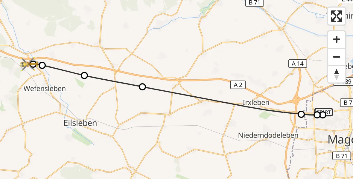 Flugroute Rettungshubschrauber Magdeburg Hospital - Ingersleben, 15 April 2026, 11:34