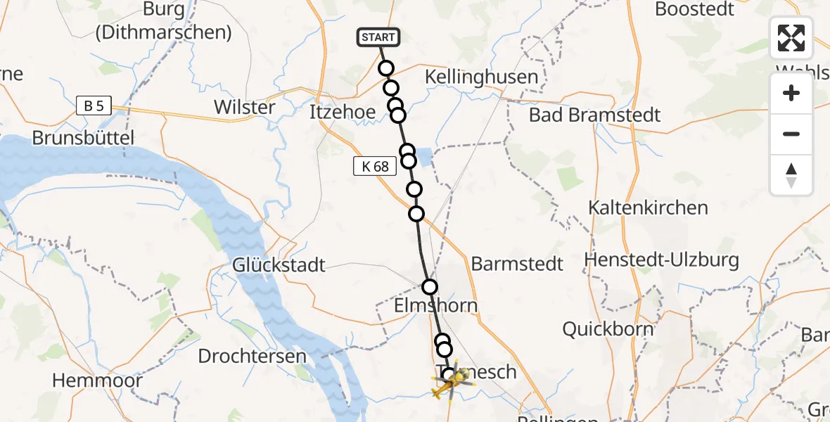 Flugroute Rettungshubschrauber Hohenlockstedt - Uetersen, 15 April 2026, 11:36