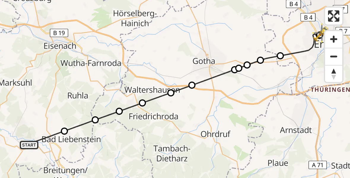 Flugroute Ambulanzhubschrauber Bad Salzungen - Helios Clinic Erfurt, 15 April 2026, 11:38