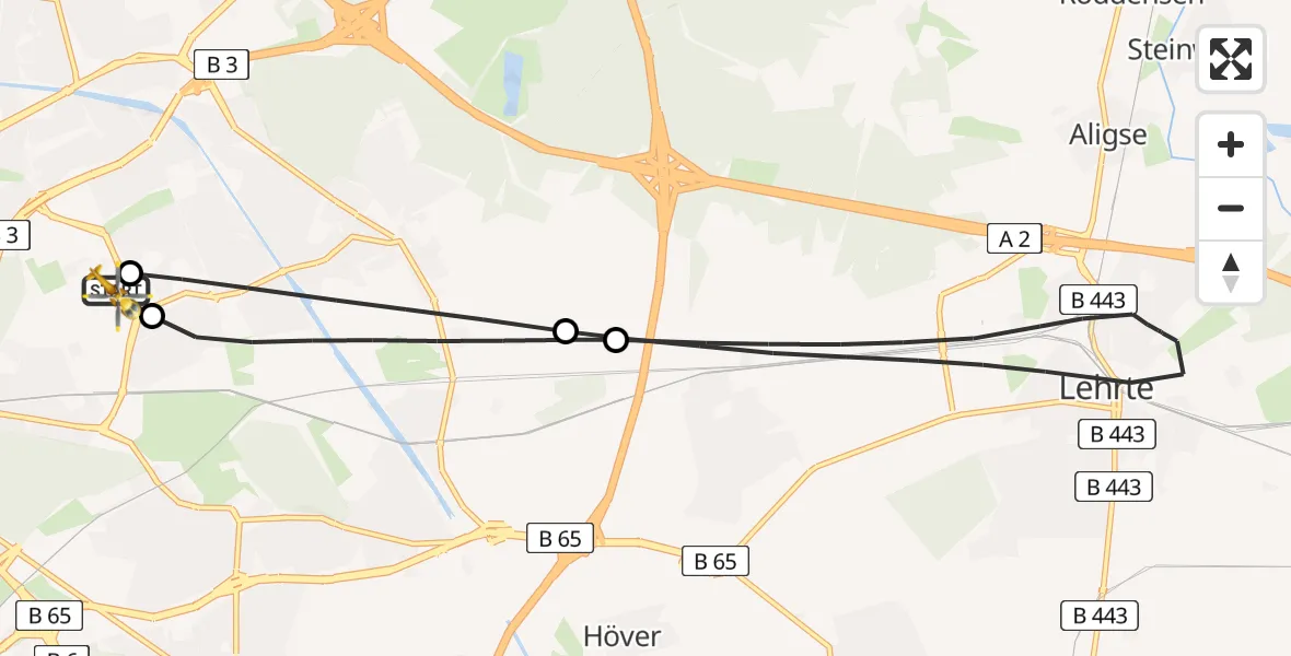 Flugroute Rettungshubschrauber Hannover Luftrettung Hubschrauberlandeplatz (Christoph 4) - Hannover Luftrettung Hubschrauberlandeplatz (Christoph 4), 15 April 2026, 11:39