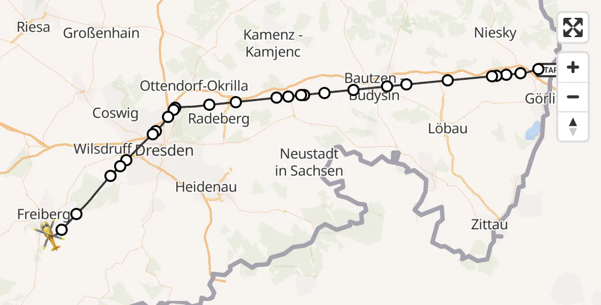 Flugroute Rettungshubschrauber Görlitz - Weißenborn/Erzgeb., 15 April 2026, 11:47