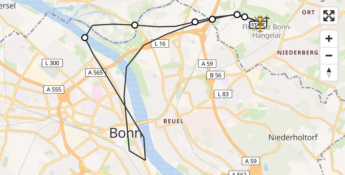 Flugroute Rettungshubschrauber Bonn-Hangelar Flugplatz - Bonn-Hangelar Flugplatz, 15 April 2026, 11:47