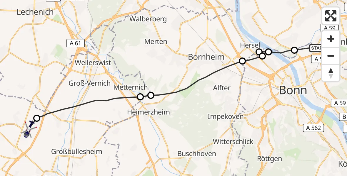 Flugroute Polizeihubschrauber Bonn - Zülpich, 15 April 2026, 11:47