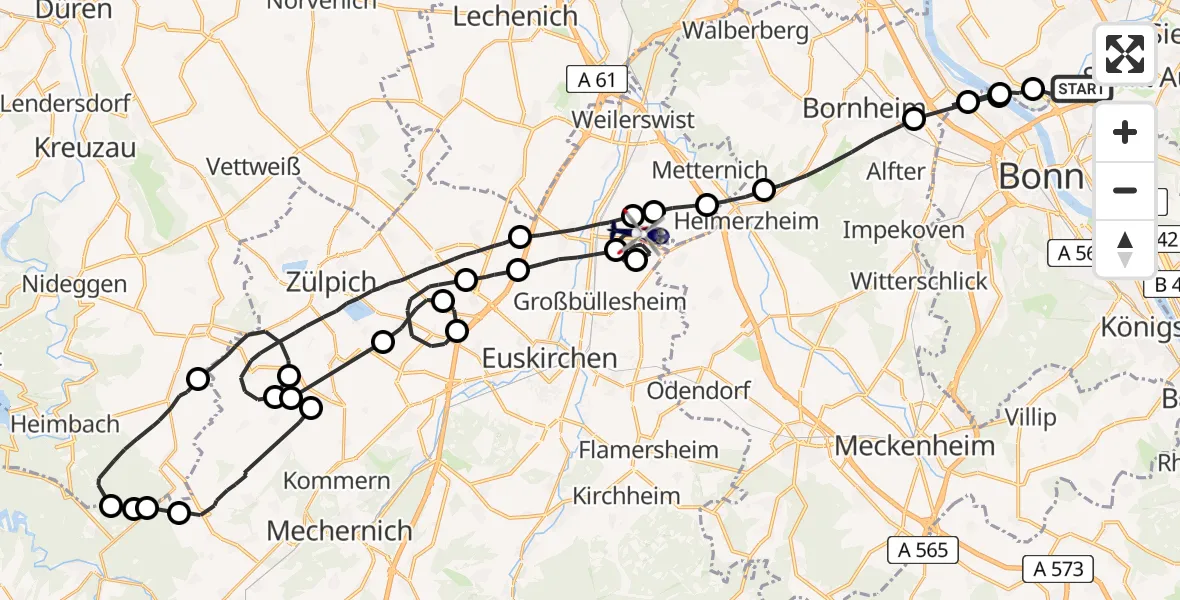 Flugroute Polizeihubschrauber Bonn - Weilerswist, 15 April 2026, 11:49