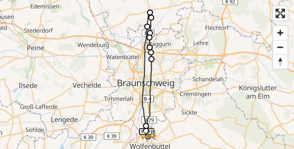 Flugroute Rettungshubschrauber Wolfenbüttel - Wolfenbüttel Municipal Hospital Heliport (Christoph 30), 15 April 2026, 11:49