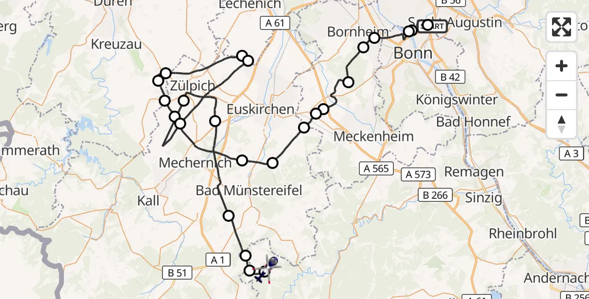 Flugroute Polizeihubschrauber Sankt Augustin - Wershofen, 15 April 2026, 11:52