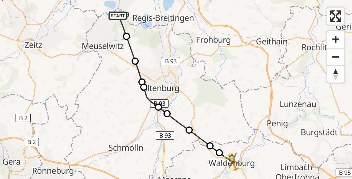 Flugroute Rettungshubschrauber Lucka - Waldenburg, 15 April 2026, 11:55