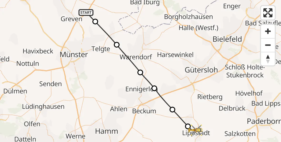 Flugroute Ambulanzhubschrauber Greven - Lippstadt, 15 April 2026, 11:55