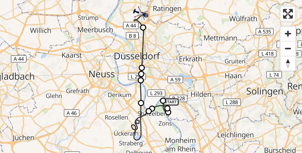 Flugroute Polizeihubschrauber Düsseldorf - Düsseldorf Flughafen, 15 April 2026, 11:56