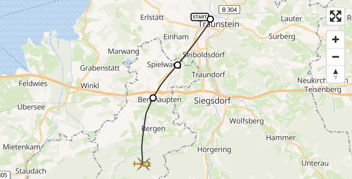 Flugroute Rettungshubschrauber Traunstein Hospital - Bergen, 15 April 2026, 11:58
