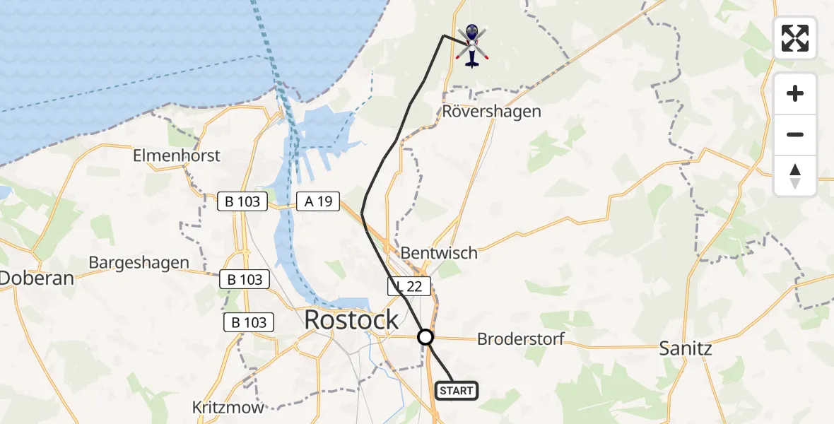 Flugroute Polizeihubschrauber Roggentin - Rostock, 15 April 2026, 12:01