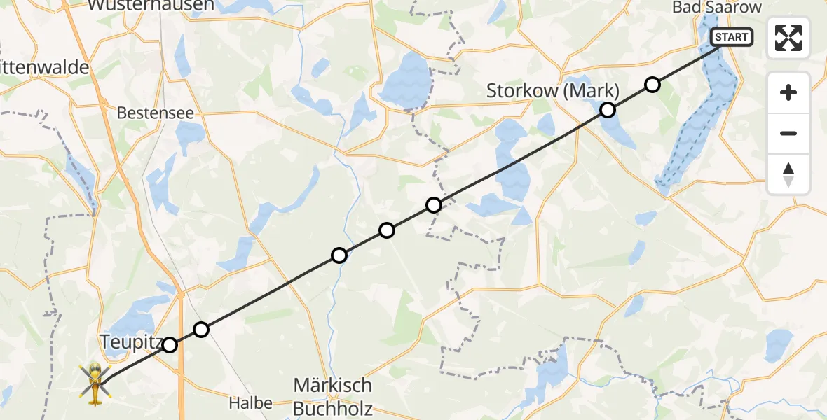 Flugroute Rettungshubschrauber Bad Saarow - Teupitz, 15 April 2026, 12:02
