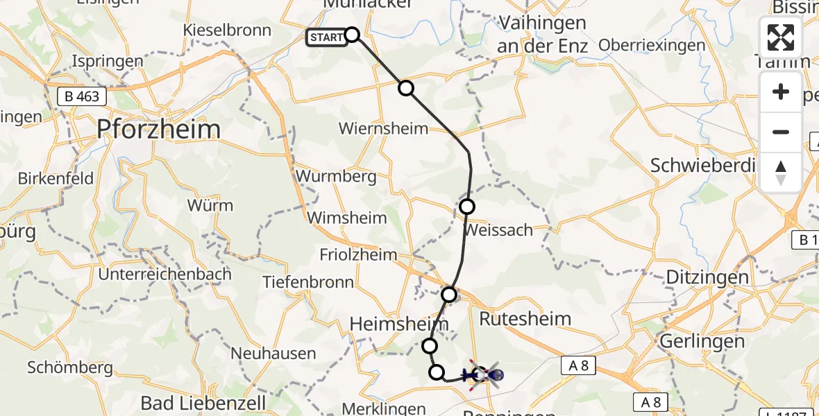 Flugroute Polizeihubschrauber Hangensteiner Hof Flugplatz - Malmsheim Flugplatz, 15 April 2026, 12:06