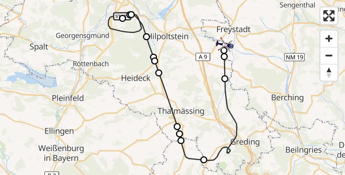 Flugroute Polizeihubschrauber Flugplatz Roth - Hilpoltstein, 15 April 2026, 12:06