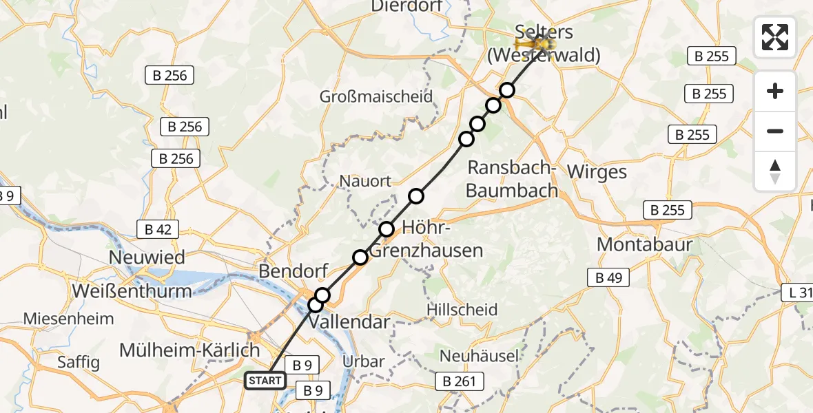 Flugroute Rettungshubschrauber Koblenz - Selters (Westerwald), 15 April 2026, 12:08