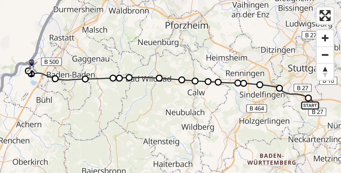 Flugroute Polizeihubschrauber Flughafen Stuttgart - Karlsruhe Baden-Baden Flughafen, 15 April 2026, 12:08