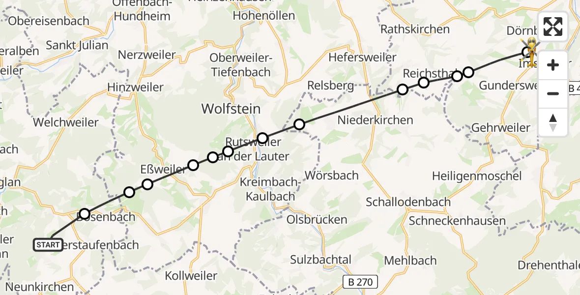 Flugroute Rettungshubschrauber Föckelberg - Imsweiler UL, 15 April 2026, 12:11