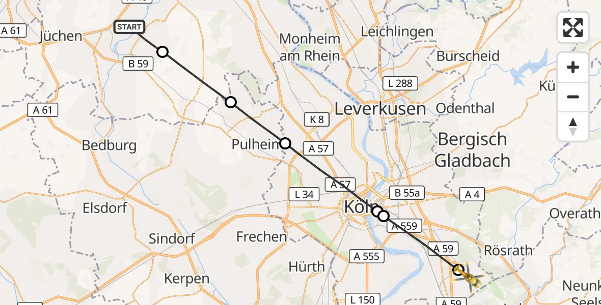 Flugroute Rettungshubschrauber Grevenbroich - Köln Bonn Flughafen, 15 April 2026, 12:11