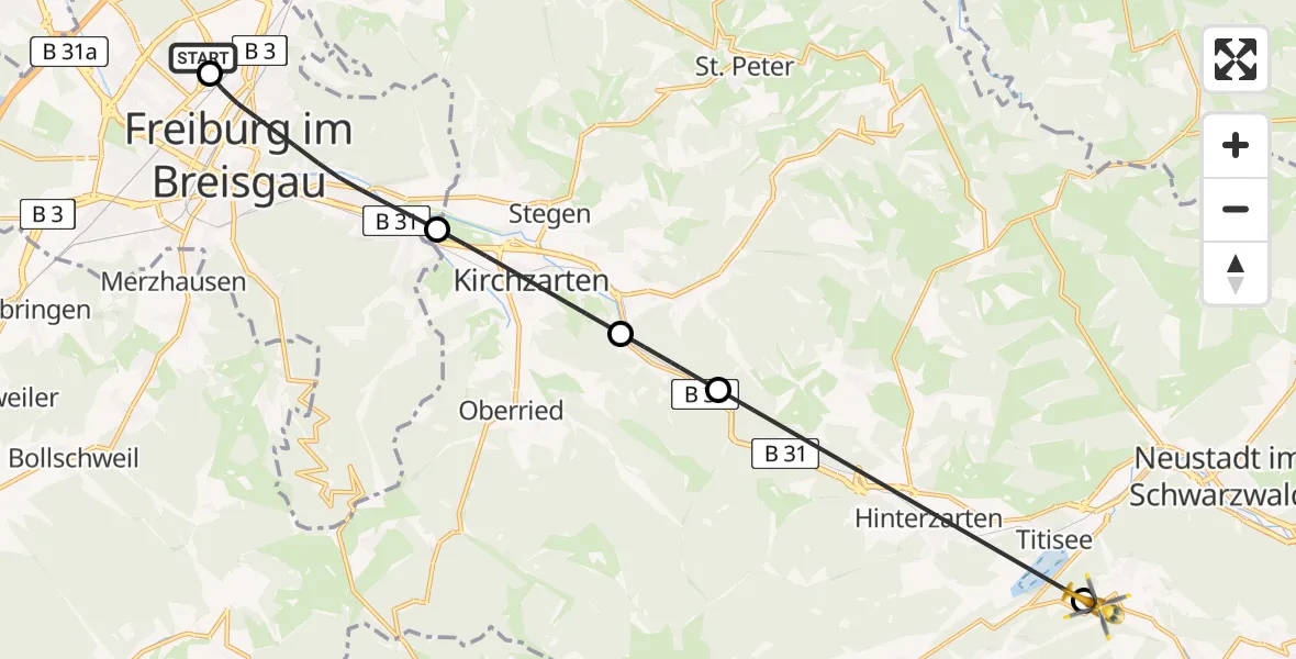 Flugroute Rettungshubschrauber Freiburg im Breisgau Flugplatz - Lenzkirch, 15 April 2026, 12:12