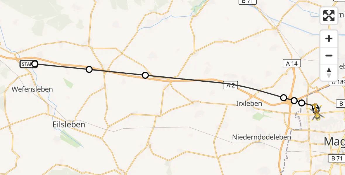 Flugroute Rettungshubschrauber Wefensleben - Magdeburg Hospital, 15 April 2026, 12:15