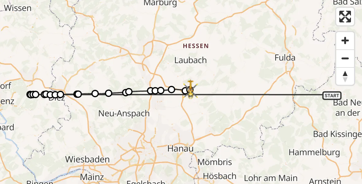 Flugroute Ambulanzhubschrauber Bischofsheim i.d.Rhön - Nidda Flugplatz, 15 April 2026, 12:23