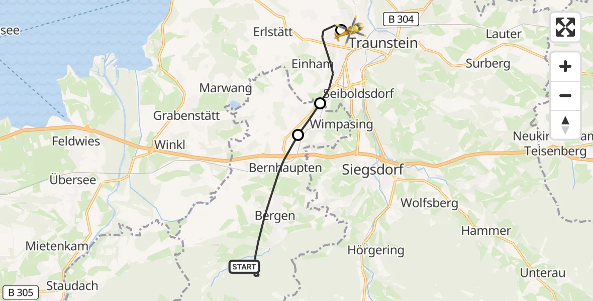 Flugroute Rettungshubschrauber Bergen - Traunstein Hospital, 15 April 2026, 12:26