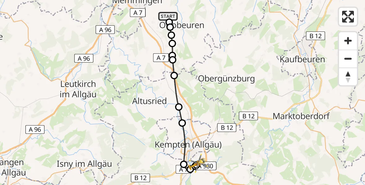 Flugroute Rettungshubschrauber Benningen - Kempten-Durach Flugplatz, 15 April 2026, 12:28