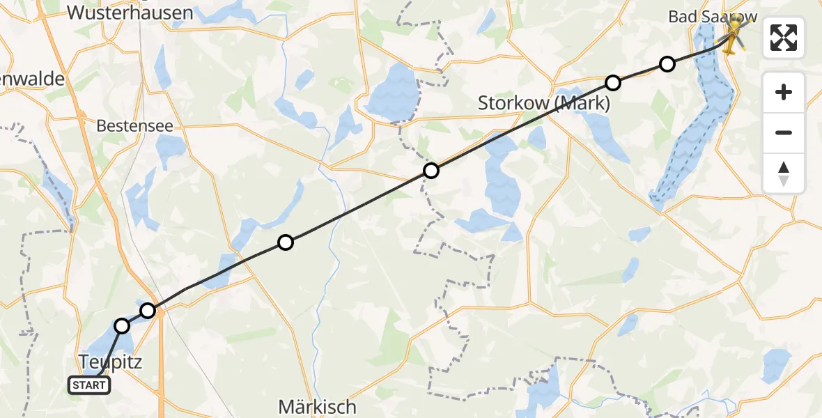 Flugroute Rettungshubschrauber Teupitz - Bad Saarow, 15 April 2026, 12:30