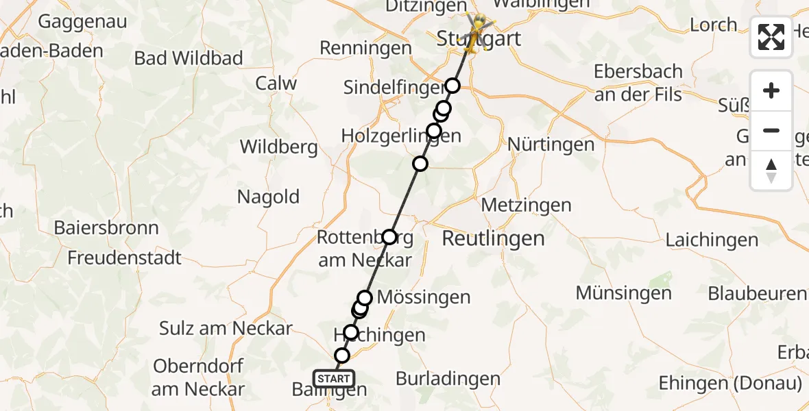 Flugroute Rettungshubschrauber Balingen - Stuttgart, 15 April 2026, 12:31