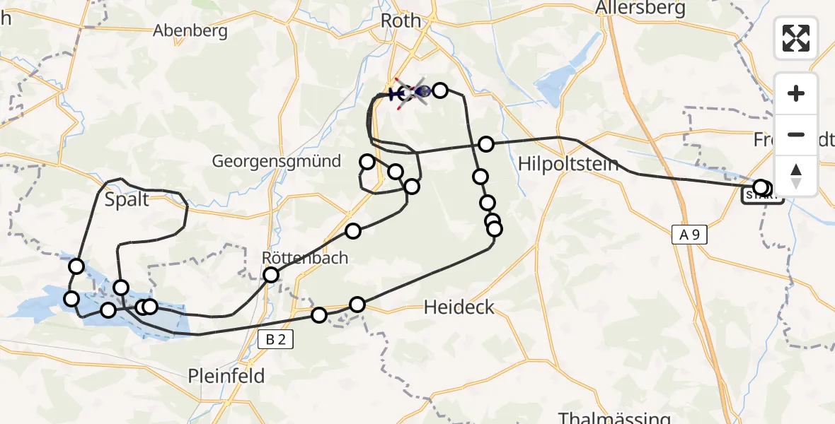 Flugroute Polizeihubschrauber Hilpoltstein - Flugplatz Roth, 15 April 2026, 12:37