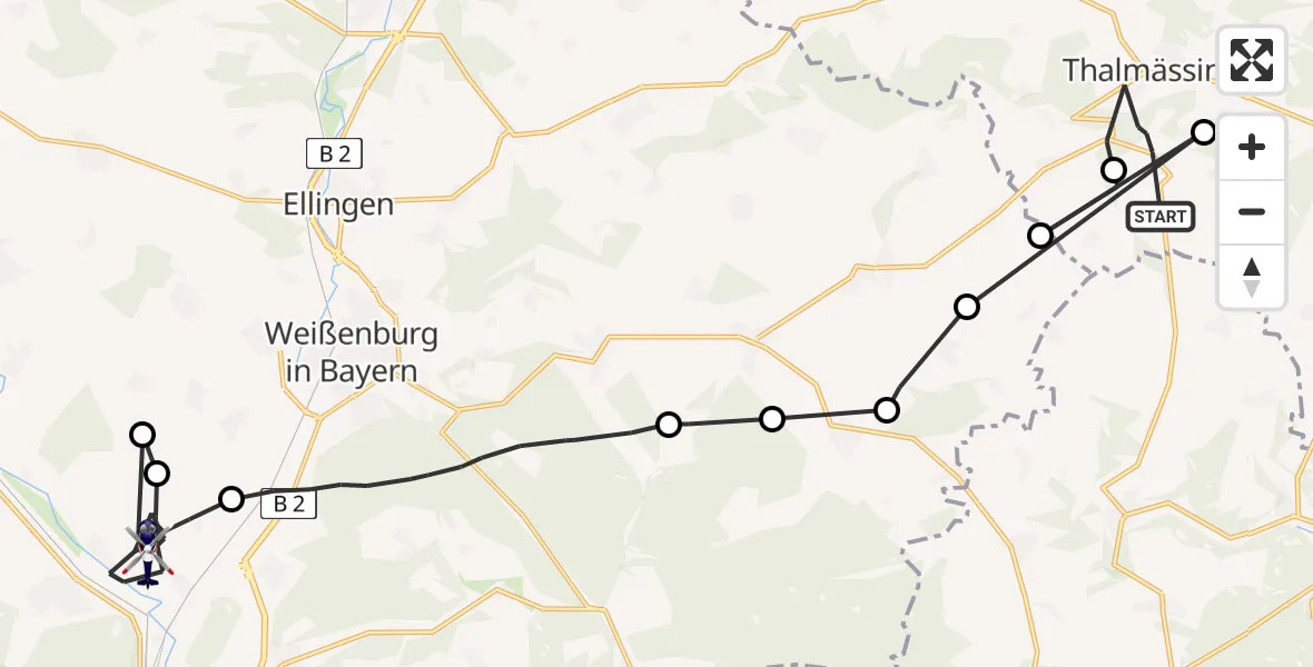 Flugroute Polizeihubschrauber Thalmässing - Treuchtlingen, 15 April 2026, 12:38