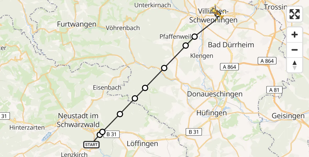 Flugroute Rettungshubschrauber Lenzkirch - DRF Air Rescue Station Villingen-Schwenningen Hubschrauberlandeplatz (Christoph 11), 15 April 2026, 12:48