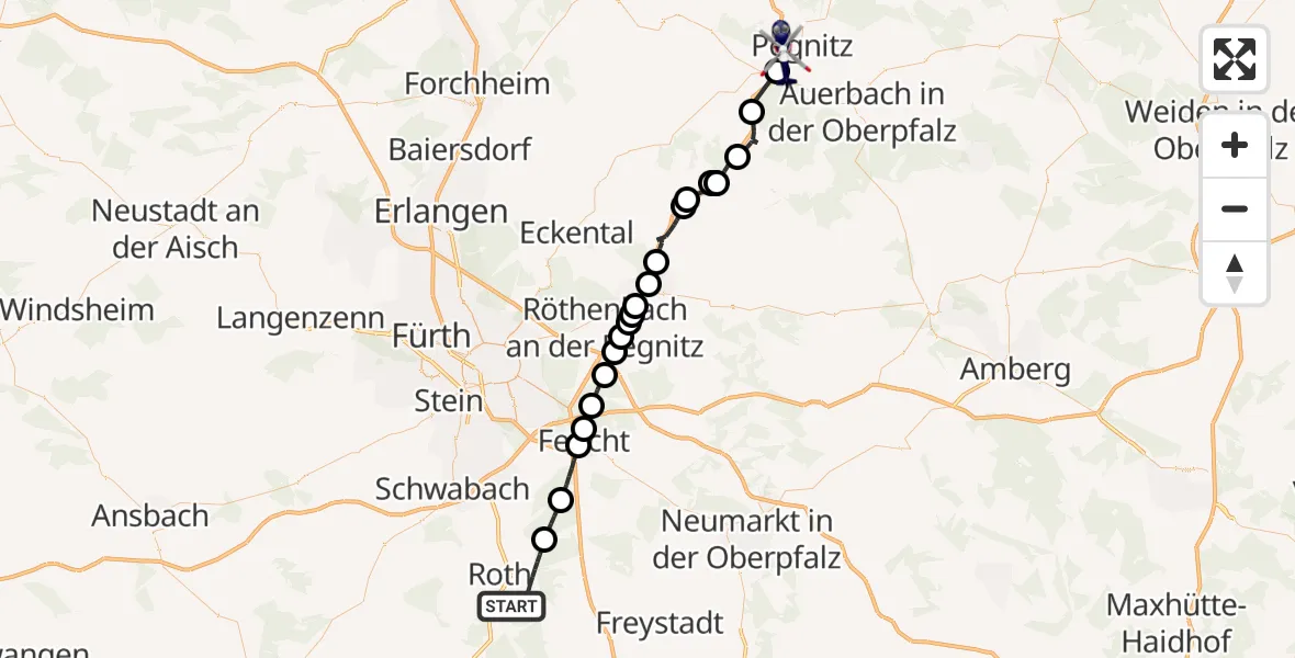 Flugroute Polizeihubschrauber Roth - Pegnitz, 15 April 2026, 12:50