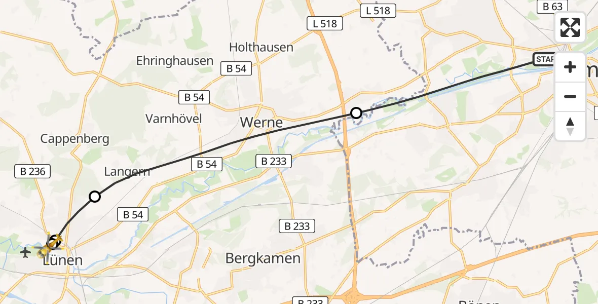 Flugroute Rettungshubschrauber Hamm - Sankt Marien Hospital, 15 April 2026, 12:56